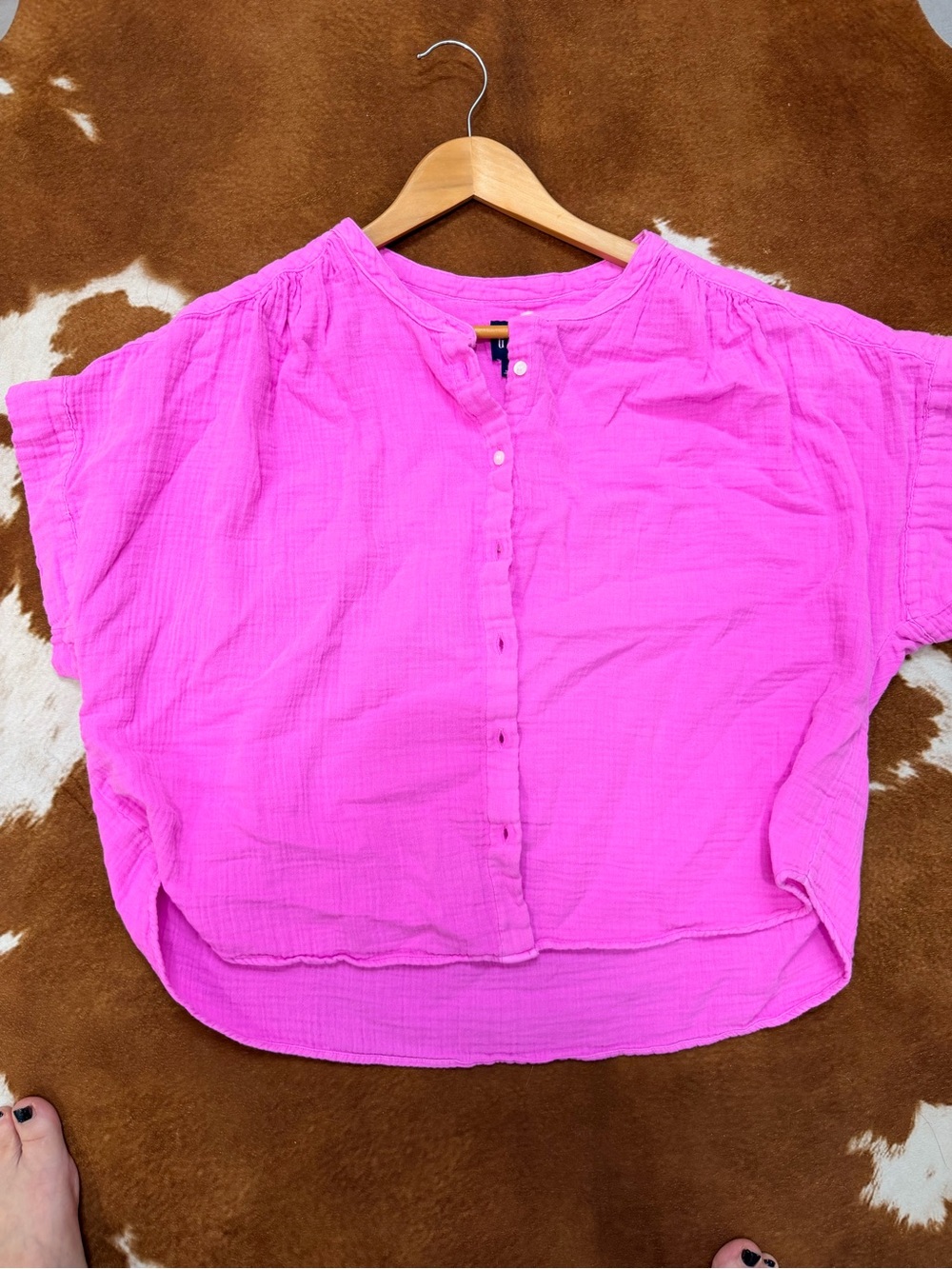 GAP Bright Pink Button-Front Gauze Top